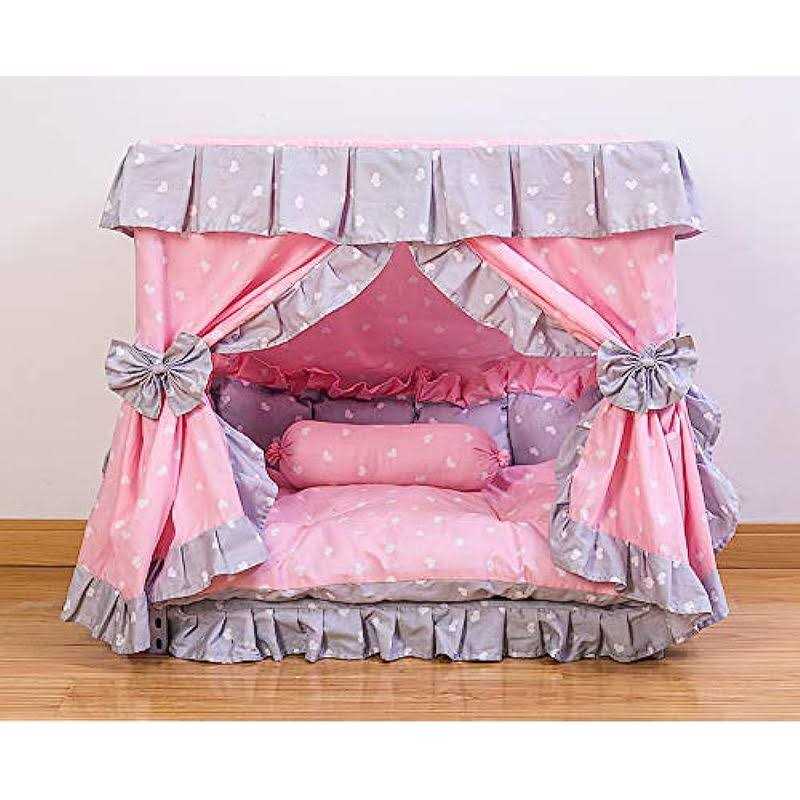 Kolachic Princess Pink grey White Heart Pet Dog Handmade Bed House+1 candy Pillow - Pet Supplies online store