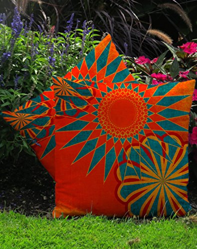 West Indies Handmade Boho Outdoor Throw Pillows - Set of 2 - Orange Indoor/Outdoor Moroccan Pillows (16