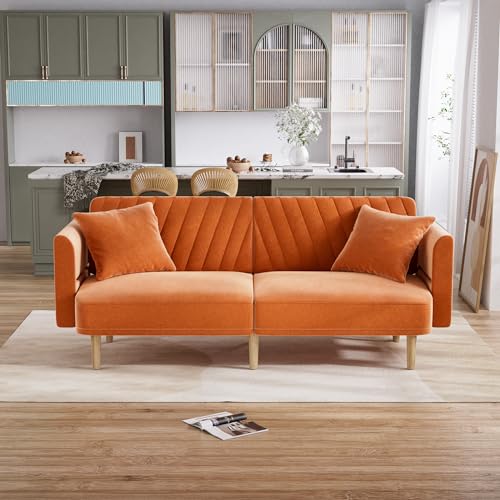 Velvet Futon Sofa Bed, Futon Couch, Small Sofa 75.3