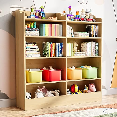 Cozy Castle 5 Tier Kids Bookshelf, 10 Cubby Toy Storage Cabinet, Tollder Bookcase for Bedroom, Playroom, Reading Nook, Nursery, Oak