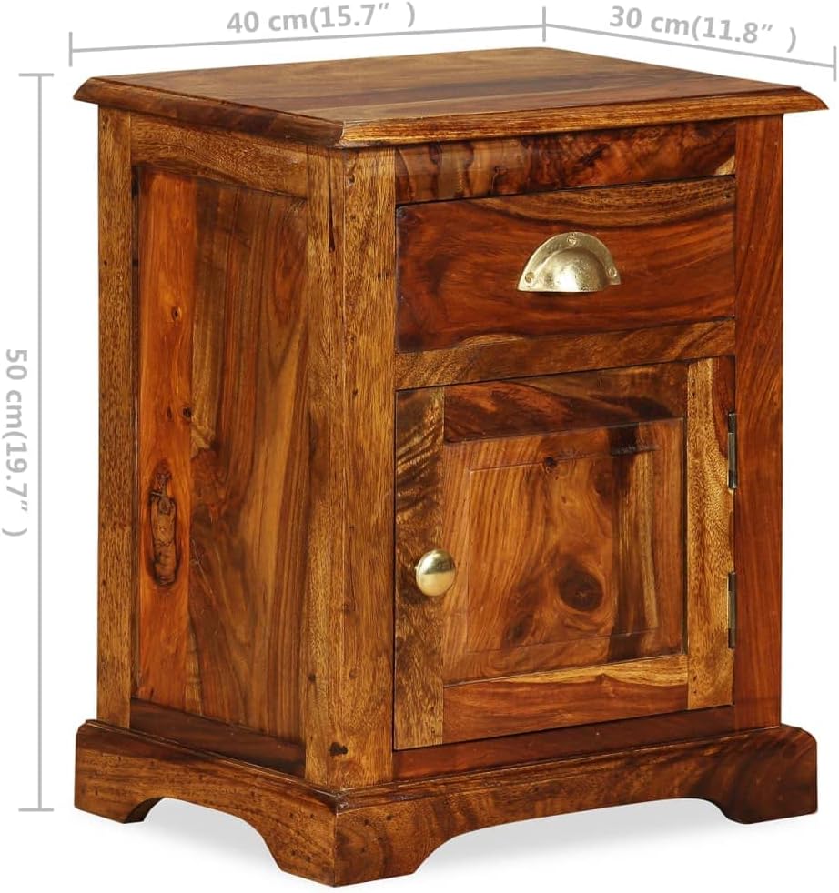 vidaXL Rustic 2pc Bedside Cabinet Set - Sheesham Wood Rectangular Nightstand/Side Table with Storage - Handcrafted Honey Finish Furniture