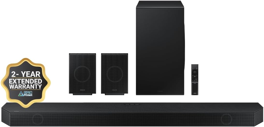 SAMSUNG Q990D 11.1.4ch Soundbar w/Wireless Dolby Atmos Audio, Rear Speaker Included HW-Q990D/ZA (Newest Model 2024) + Plus 2-Year Extended Warranty by Epic