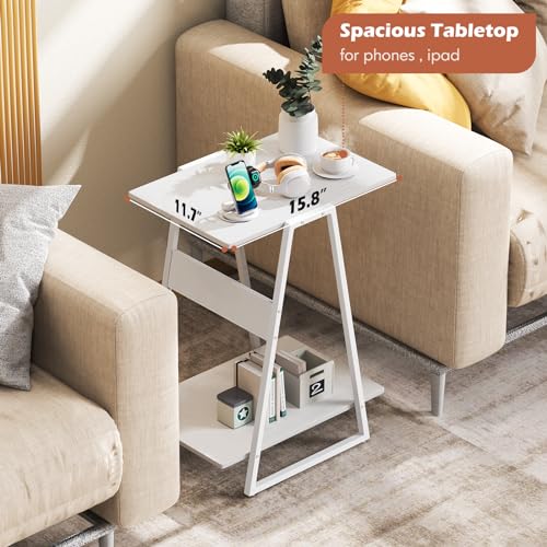 Gannyfer Set of 2 Side Table - 2 Tier Slim End Tables with Storage Shelf, Tall Nightstand for Small Space, Living Room, Bedroom, Rustic Brown