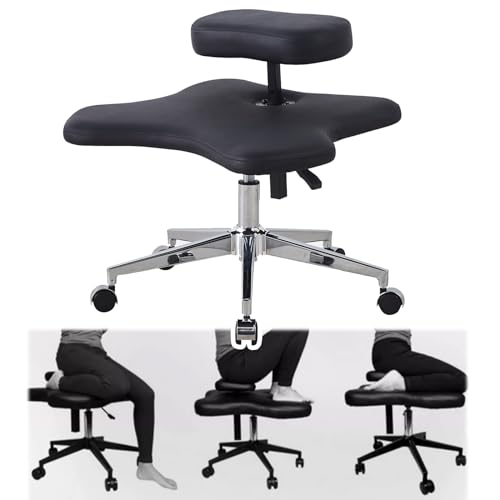 Cross Legged Office Chair Kneeling Office Chair Black, Height Adjustable Ergonomic Cross Legged Chairs without Backrest, Load Capacity 130KG/287lb
