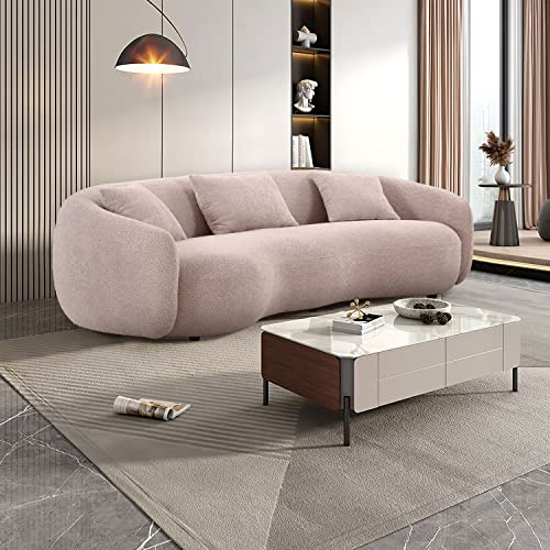 4 Seats Teddy Fleece Boucle Freestanding Sofa Modern Half-Moon Leisure Couch with 3 Perfectly-Scaled Pillows, Oversized Sleek Curved Sofa&Couch for Home Office Apartment Living Room