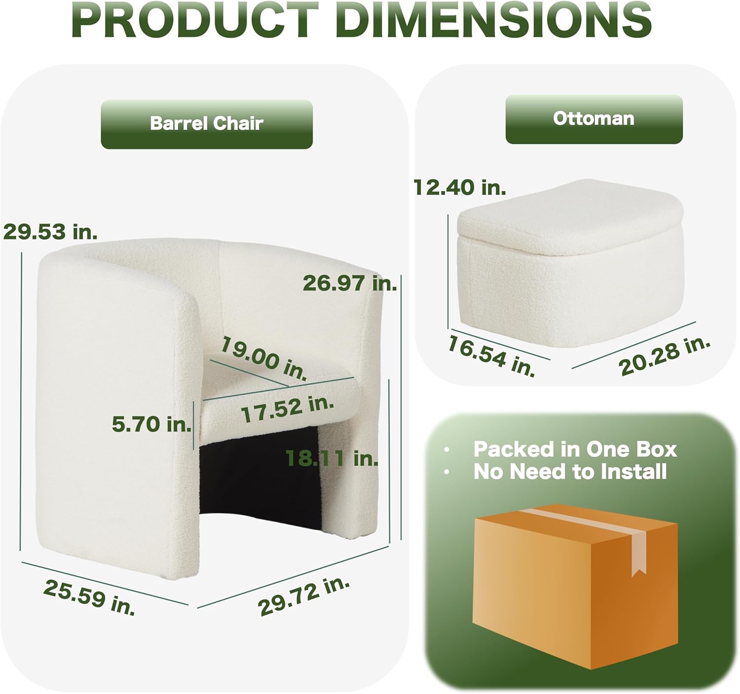 COLAMY Upholstered Barrel Chair Sherpa Fabric with Storage Ottoman Set, Modern Accent Lounge Armchair Club Chair Space-Saving for Living Room Bedroom Home Office, Cream