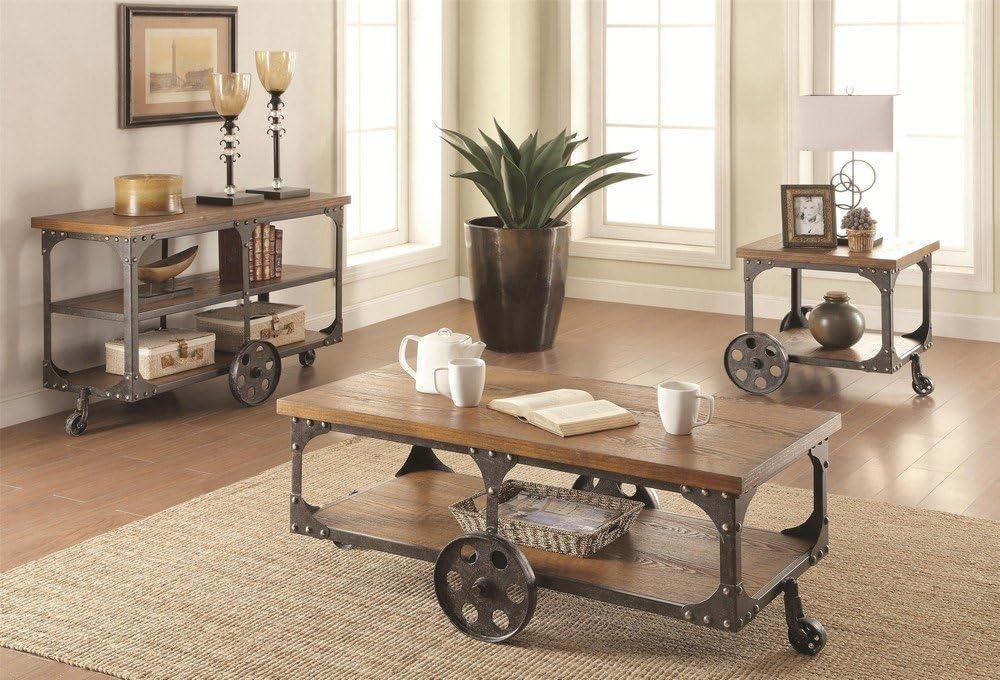 Coaster Home Furnishings Shepherd End Table with Casters Rustic Brown