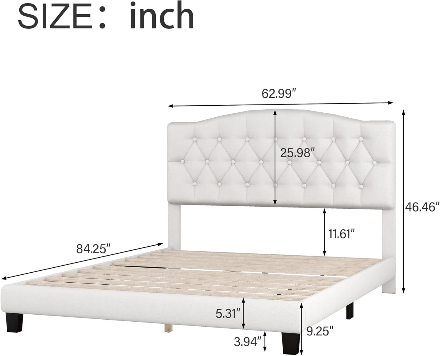 Harper & Bright Designs Queen Size Upholstered Platform Bed with Headboard and Diamond Tufted Details, Linen Mattress Foundation with Wooden Slats Support, No Box Spring Needed (Beige)