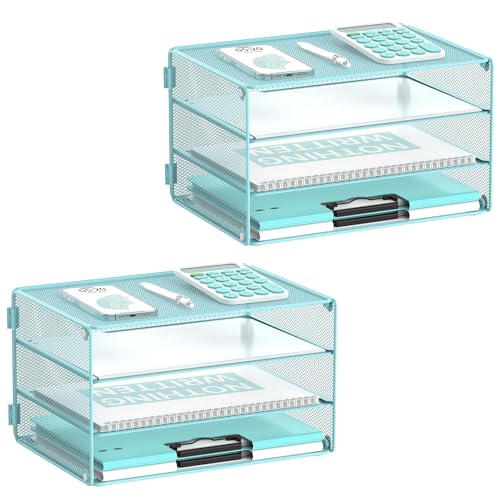 DALTACK 3 Tier Letter Tray Paper Organizer Mesh Metal Desk File Organizer for Home & Office, White 2 Pack