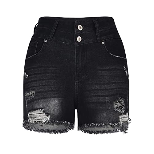 Summer Denim Shorts for Women 2024 Trendy Mid Rise Ripped Jean Shorts Stretchy Folded Hem Hot Short Jeans