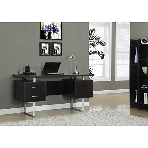 Offex Contemporary Home Office Hollow-Core/Silver Metal Computer Desk, Cappuccino - 60