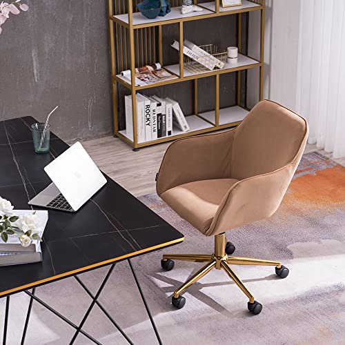 Modern Home Office Chair on Wheel for Living Room, Adjustable Height 360 Revolving Desk Chair Leisure Task Chair for Small Space Indoor, Arm Chair for Makeup (Ivory)