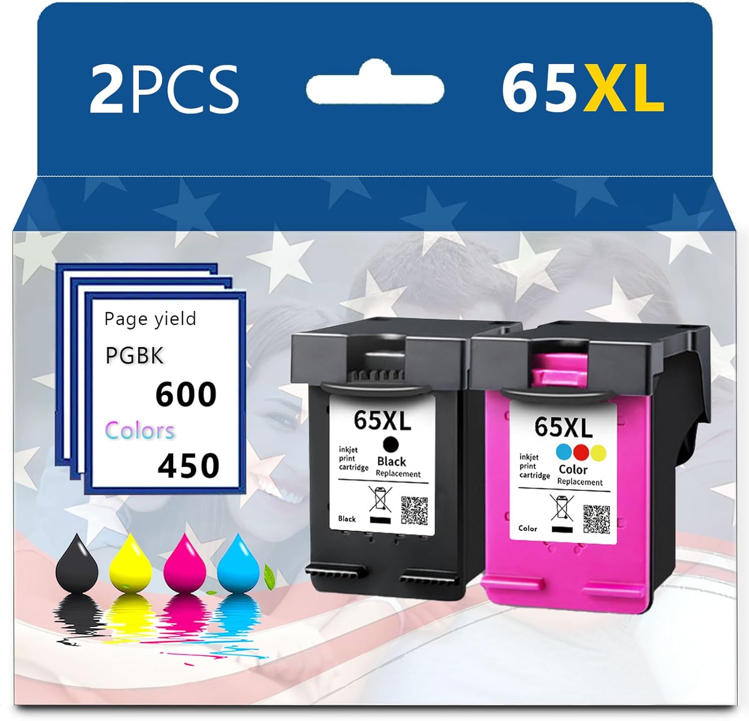 65xl Replacement for Hp 65 Ink Cartridges Black/Color Combo Pack Work with Deskjet 3755 3700 3752 3772 2652 2600 2655 Envy 5055 5000 5052 5070 Remanufactured