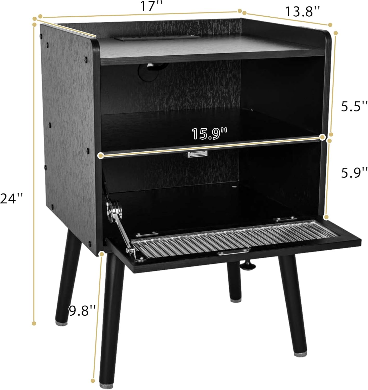 Mid Century Modern Nightstand with Charging Station, Bedside Tables with Glass Decorative Door, End Table Side Table with 2 Tiers Storage Space, for Bedroom, Living Room(1pcs)