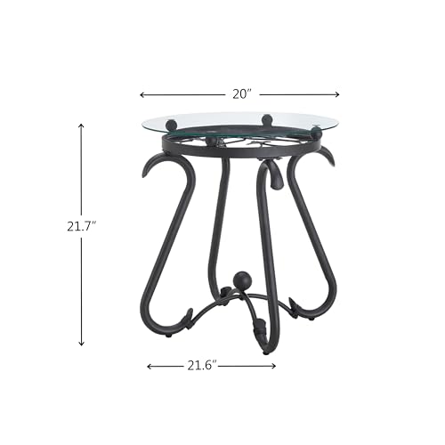 Coffee Table Set of 2 with Tempered Glass Surface & Ironwork, Modern Simple Circular Center Table for Small Space Living Room Home, End Table with Frame Round and Tempered Glass Side Table