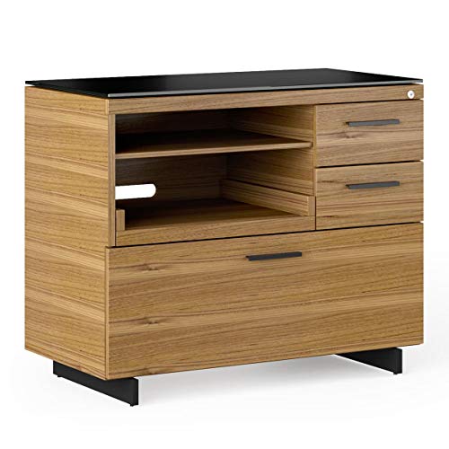 BDI Furniture Sequel 20 6117-35'' Locking Lateral 3-Drawer File Cabinet with Letter or Legal-size File Drawer, 2 Drawers, Printer Tray, Adjustable Shelf, Chocolate Stained Walnut, Satin Nickel