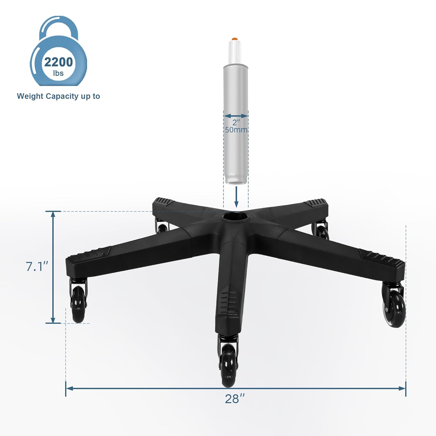 Gaming Chair Base with RGB Color Lighted Casters, 28 Inch Nylon Universal Heavy Duty Office Chair Base Replacement