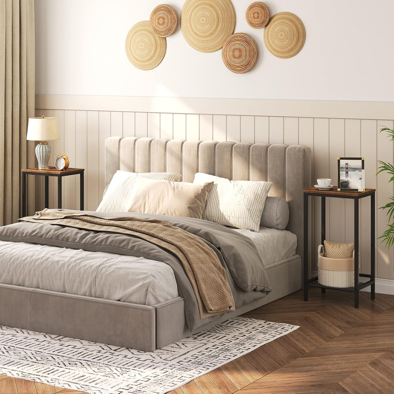 HOOBRO Tall Side Table Set of 2 and Tall Side Table Set of 2 with Charging Station Bundle, Industrial End Telephone Table Small Entryway Table for Living Room, Hallway, Bedroom, BF03DHP201-BF08UDHP201