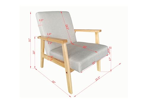 Morden Fort Accent Chair Armchair, Fabric Reading Living Room Side Chair,Single Sofa with Lounge Seat and Wood Legs, Beige