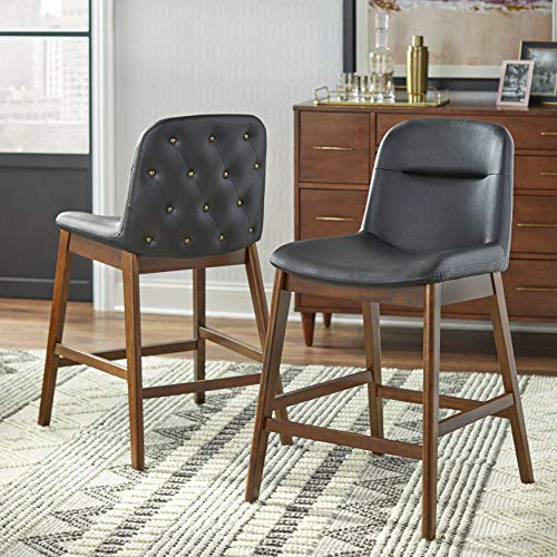Raffael Mid Century Modern Upholstered Kitchen Counter Barstool, Set of 2, 30