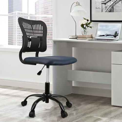 Armless Mesh Office Chair Ergonomic Swivel Black Small Computer Desk Chair No Arms with Lumbar Support Height Adjustable Task Chair for Adults and Kids (Black)