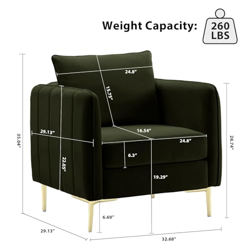 SZLIZCCC Velvet Accent Chair, Modern Tufted Single Sofa Armchair,Comfy Upholstered Armchair,Reading Club Accent Chairs for Bedroom Living Room (Wine Red)