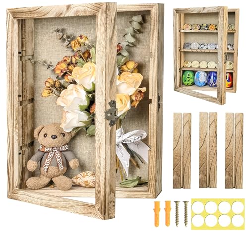 11x16 Large Shadow Box Frame Deep Shadow Box with Shelves Pet Memorial Shadow Box Display Case with Linen Back for Flowers, Pictures, Medals, Coins, Pins Collection and More(White)