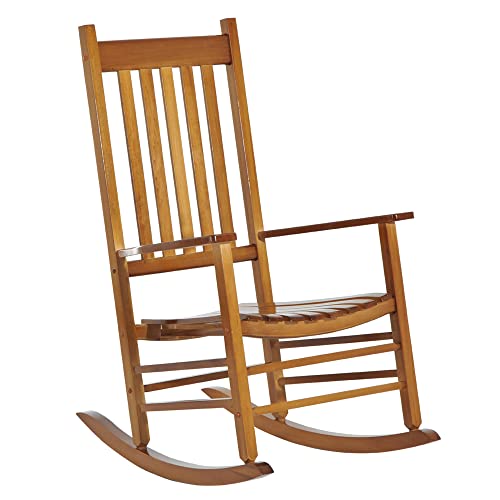 Outsunny Outdoor Rocking Chair, Patio Wooden Rocking Chair with Smooth Armrests, High Back for Garden, Balcony, Porch, Supports Up to 352 lbs., White