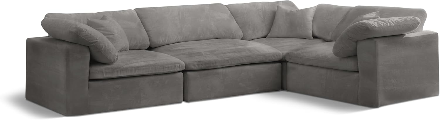 Meridian Furniture Cozy Collection Contemporary Fiber Filled Comfort Overstuffed Velvet Upholstered Modular Sectional, 119