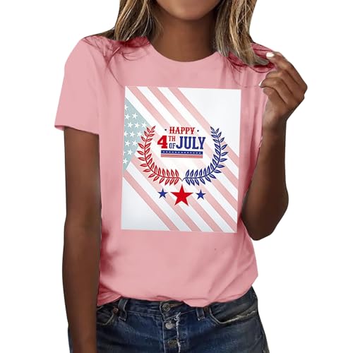 Graphic Tees for Women Independence Day of The USA Funny Printing Blouses Loose Fit Tops Summer Trendy Tee Shirts