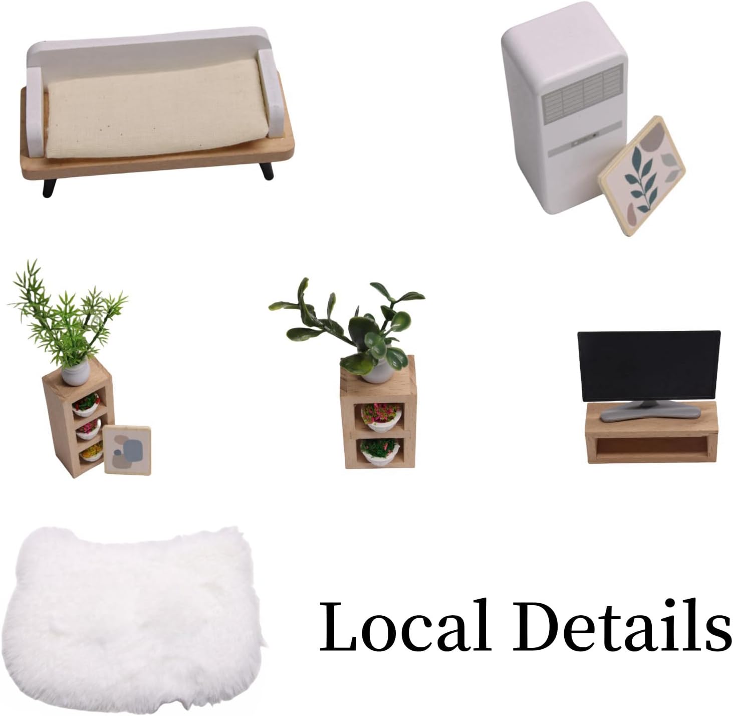 TIANFEI 18 PCS Wooden Dollhouse Furniture and Accessories, Miniature Sofas, TV Cabinets, Air Conditioner, Carpet and Modern Dollhouse Living Room Decorations, Miniature Furniture Set for Teenager