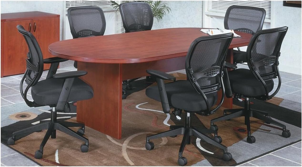 New Cherry 8 ft Modern Executive Racetrack Shaped Conference Table Panel Legs Wood Trim Fixed Arms Meeting Boardroom Room Grommets Unique Offices Oval Desk Furniture Set 95