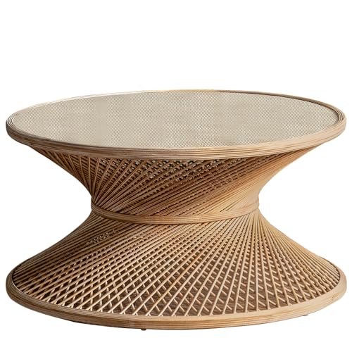 Gexpusm Round Rattan Coffee Table, Rattan Round Table Art Reception Living Room Table for Indoor and Patio(Contains Coffee Table only)
