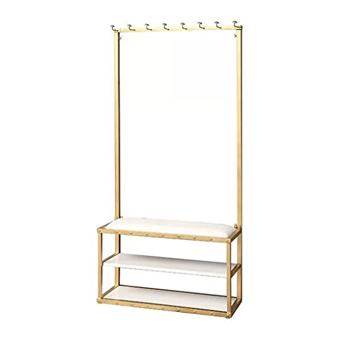 Entryway Hall Tree Heavy Duty Stand Coat Rack With Hooks 2 Storage Shelf Industrial Accent Furniture With Wrought Iron Frame For Store Home Bedroom (Color : Gold B, Size : 80x30x17