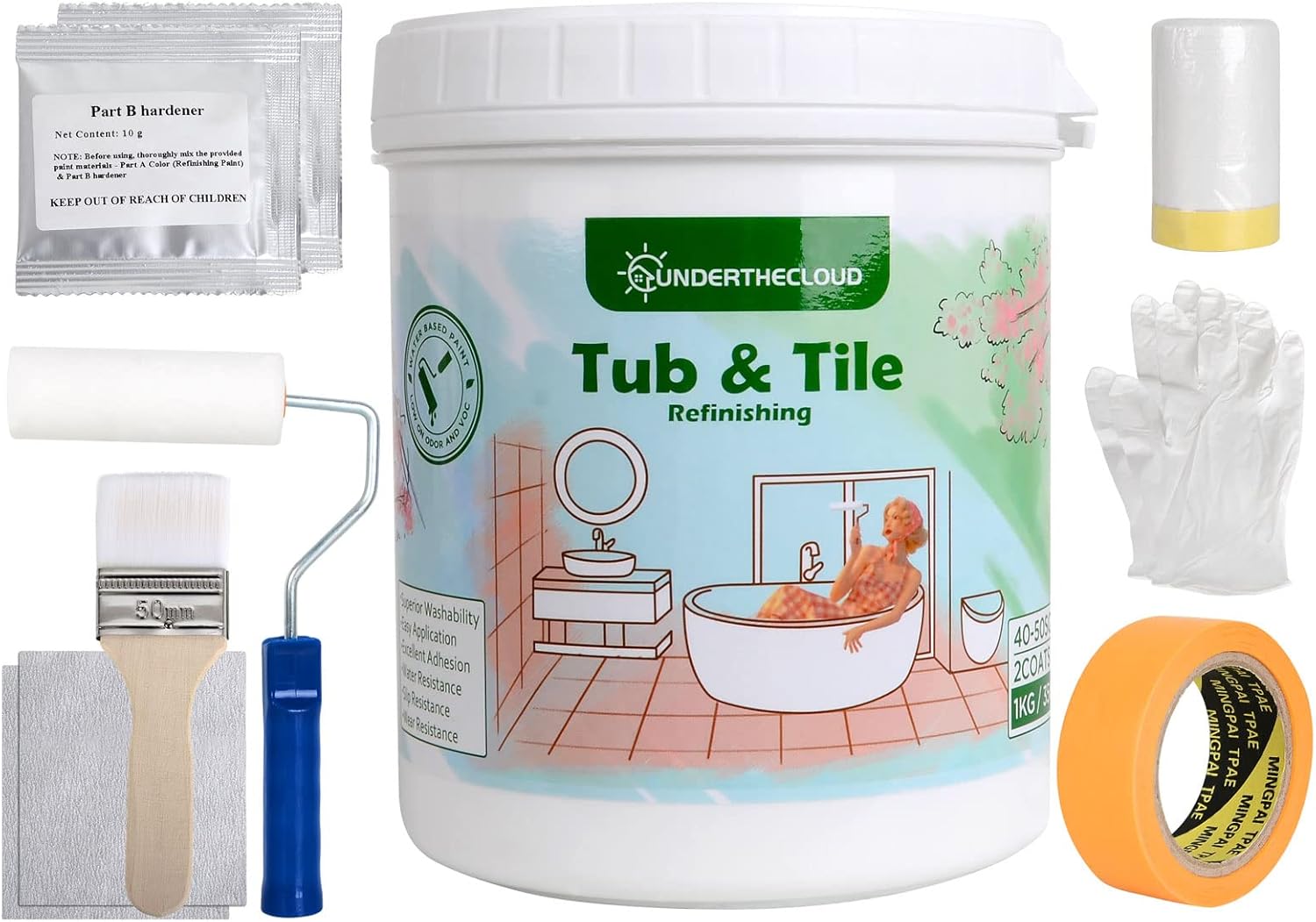 White Tub Paint Tub and Tile Refinishing Kit, Bathtub Refinishing Kit, Kitchen Epoxy Countertop Paint Kit, Odorless Ceramic Tile Paint for Bathroom Tiles 35 oz Paint for Furniture, Ceramic Tiles, Cabinets, Home Decor