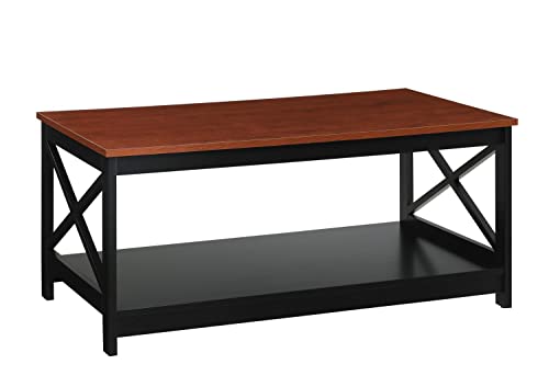 Convenience Concepts Oxford Coffee Table with Shelf (Black) and Convenience Concepts Oxford End Table with Shelves (Black)