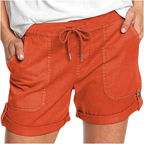 Shorts for Women Trendy Drawstring Shorts Casual Solid Color Shorts Lightweight Beach Shorts with Pockets