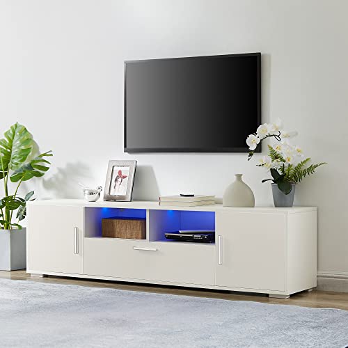 LZ LEISURE ZONE TV Stand with 4 Drawers, Modern TV Stand for TVs up to 80 Inch, Entertainment Center with Storage Cabinet, Wood TV Console Table with Metal Legs and Handles for Living room, Black