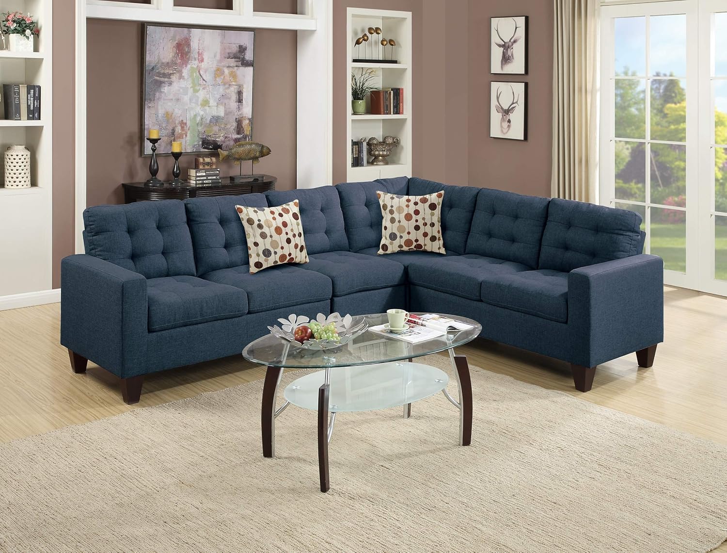 Modular Sectional Navy Polyfiber 4pcs Sectional Sofa LAF and RAF Loveseats Corner Wedge Armless Chair Tufted Cushion Couch