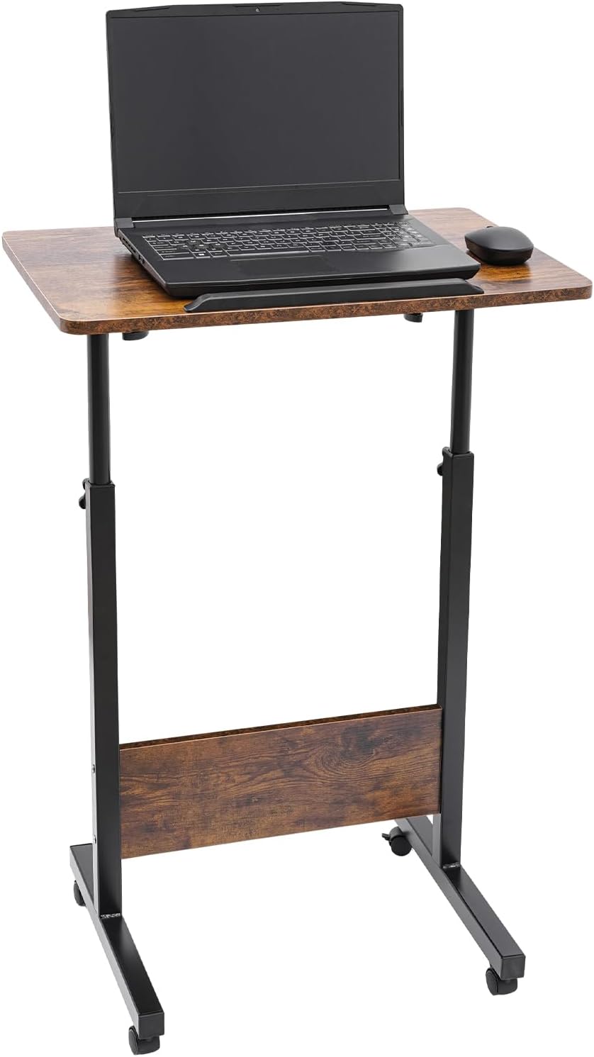 Standing Desk, Height Adjustable Rolling Laptop Car w/Wheel, Portable Tilting Desktop Lecterns&Podium w/Book Stopper, Simple Rectangular Computer Workstation, Restaurant Reception Service Table