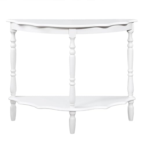 42'' Retro Circular Curved Half-Moon Console Table with Cloud Design Top and Open Shelf Solid Wood Frame and Legs, Light Espresso