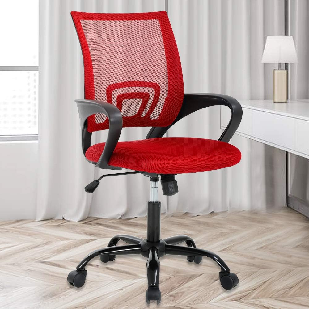 Office Chair Mid-Back Mesh Chair Modern Desk Chair Computer Desk Task Ergonomic Swivel Rolling Chair Gas Lift Adjustable Stool Back Support for Women&Men, in Red