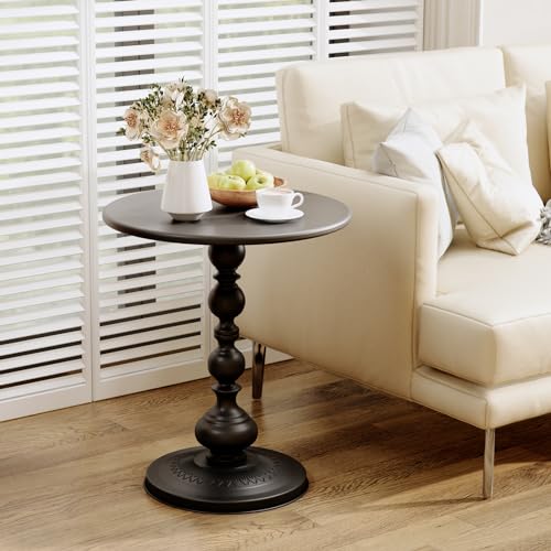 XIV Metal Small Round Side End Table, Vintage Bright Coffee Drink Cocktail Table, Small Accent Pedestal Table for Living Room Corners and Small Spaces, 21” Height (Bright White)