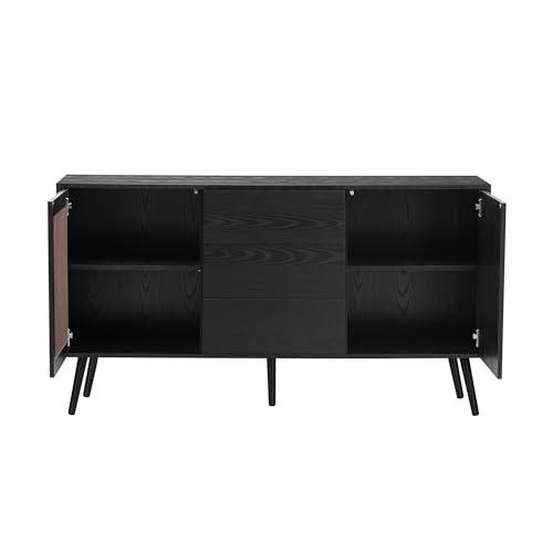 Merax 60 in Sideboard Cabinet with Storage 3 Drawers and 4 Shelves, Wood Accent Cabinet Storage Cabinet Buffet Cabinet for Living Room, Entryway, Dining Room (White)