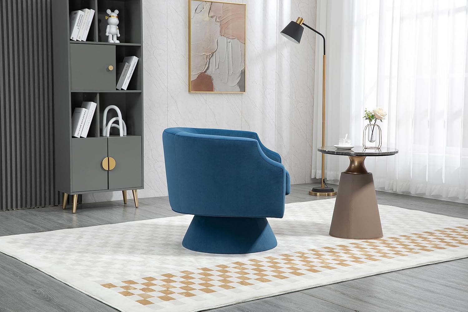 360 Degree Swivel Cuddle Barrel Accent Sofa Chairs, Round Armchairs with Wide Upholstered, Fluffy Velvet Fabric Chair for Living Room, Bedroom, Office, Waiting Rooms (Blue)