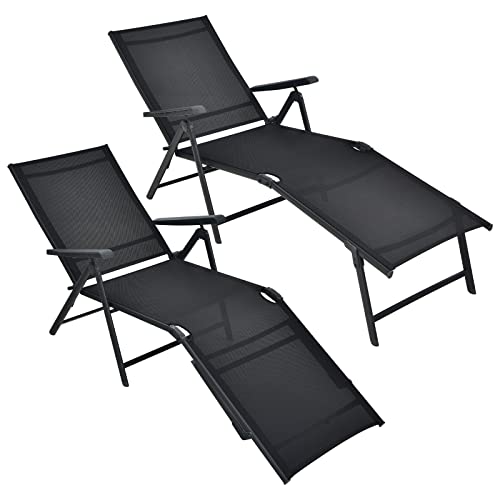 Tangkula Outdoor Chaise Lounge, Folding Recliner Lounge Chair with 5-Position Adjustable Backrest & 2-Position Footrest, No Assembly Required, Suitable for Patio Poolside Beach Yard (1, Brown)