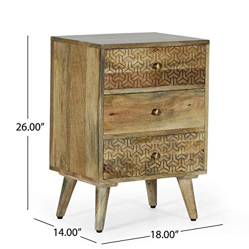 Merax Nightstand with 3 Drawer for Bedroom, Modern Wood Night Stand Bedside End Table with Storage Cabinet for Sofa, Natural