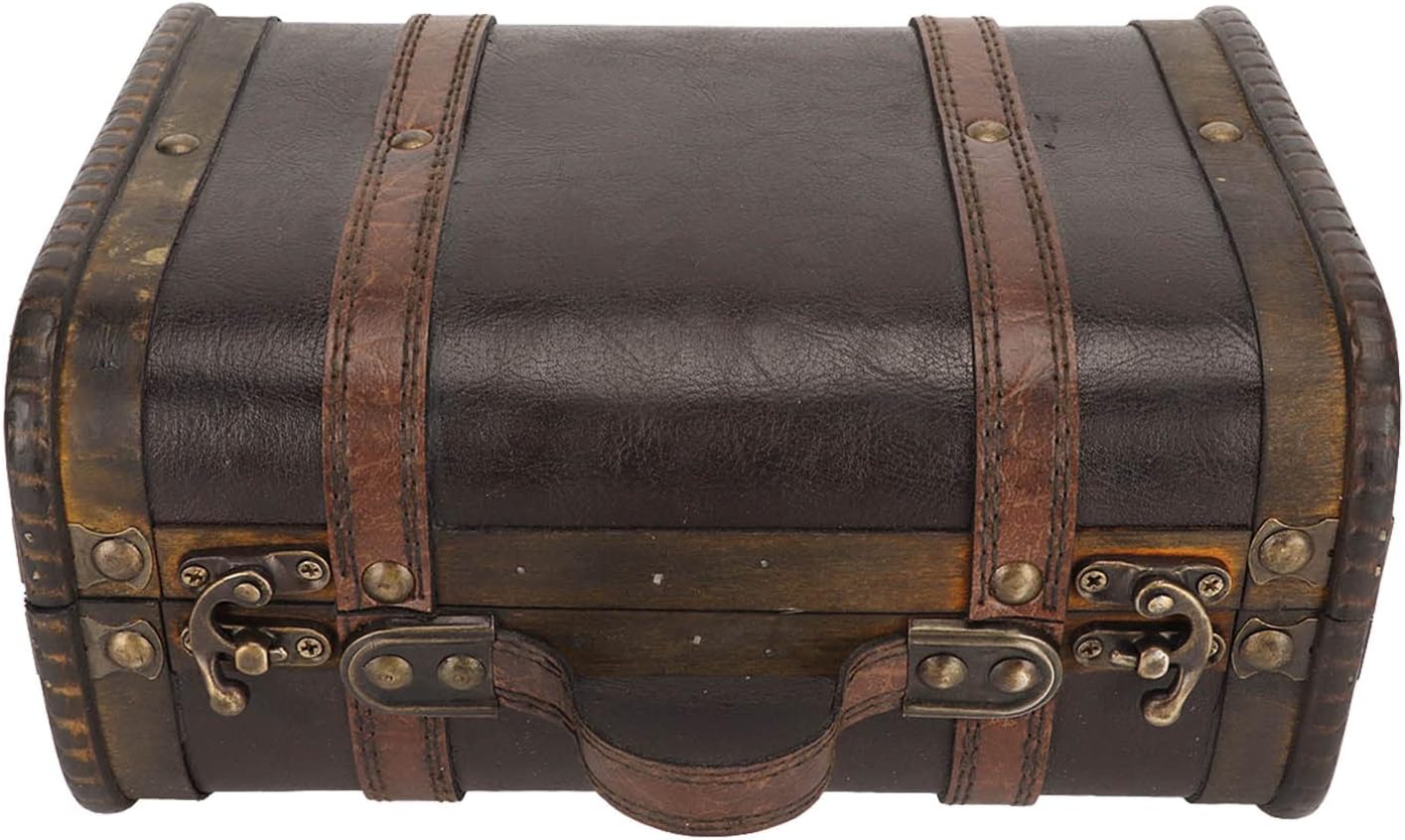 Retro Wooden Suitcase, Artificial Leather Jewelry Storage Box Decoration Black Brown, Large Capacity Suitcase Storage Box, Vintage Trunk, Widely Applicable Decorative Suitcase