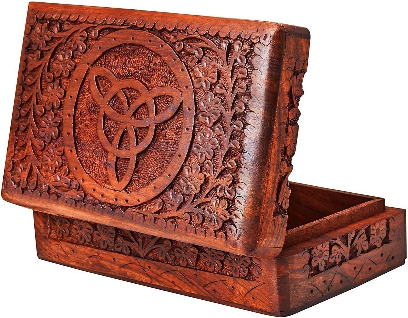 Ajuny Handmade Antique Wooden Jewelry Box | Hand carved Multipurpose Keepsake Rosewood Storage Ladies Retro Travel Mini Organizer | Vintage Decorative Chest Trinket Holder Gift (8x5x2.5 Inch)
