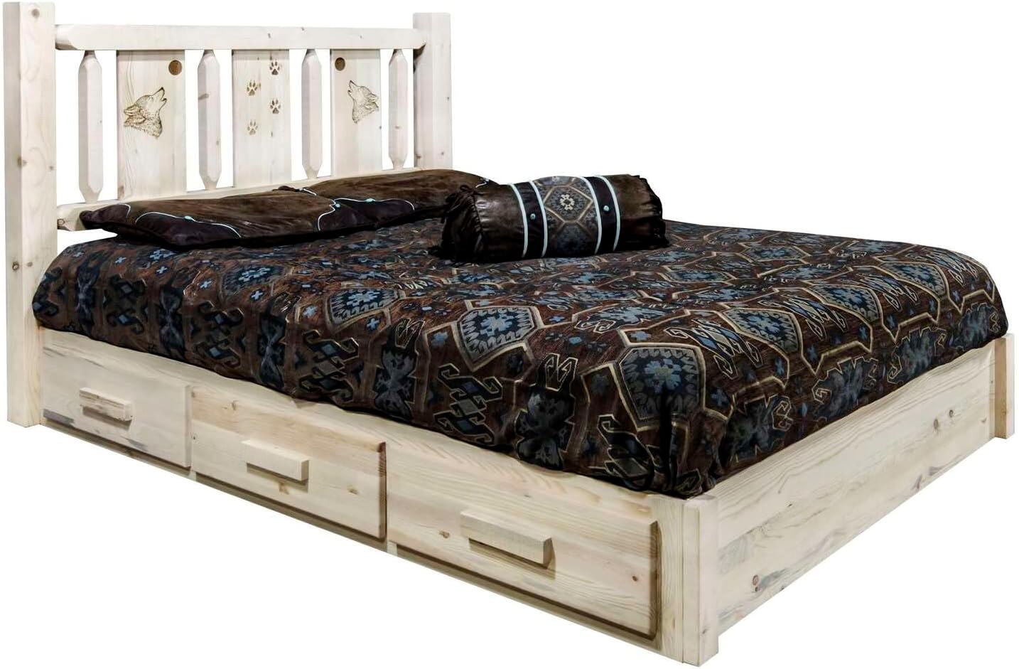 Montana Log Collection Wood Homestead Platform Bed MWHCSBPCAKVLZWOLF